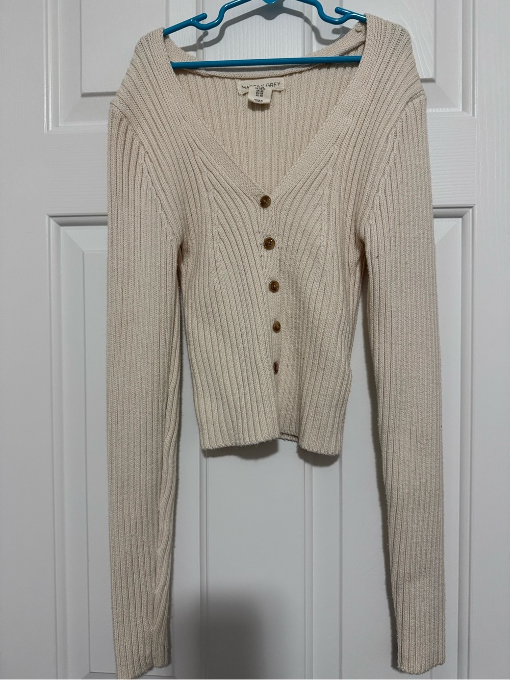 Happily Grey Ivory Ribbed V-Neck Button Cardigan